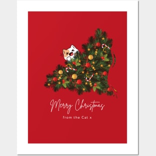 Merry Christmas From The Cat - Red Christmas Aesthetic Posters and Art